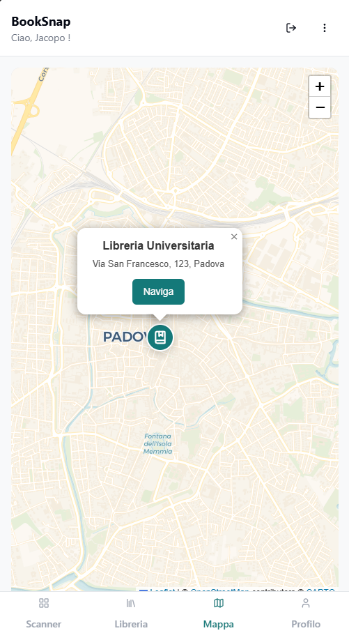 Illustrazione di una mappa con un pin su una libreria.